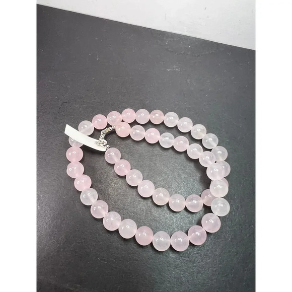 Rose quartz beaded necklace with sterling silver clasp - Picture 7 of 11